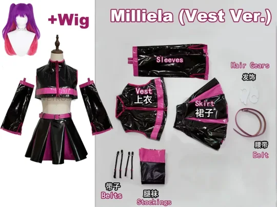 [Wetrose] In Stock Miriella Miriera 2.5 Dimensional Seduction Cosplay Costume Millyela Black Leather Wig Full Set