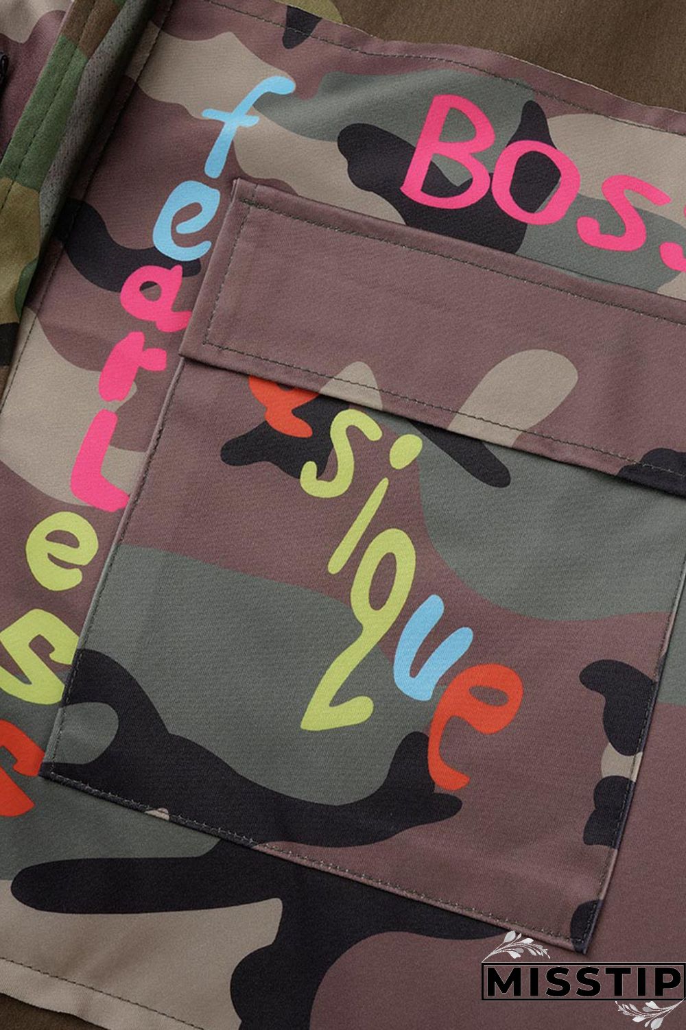 Camouflage Casual Street Print Camouflage Print Patchwork Turn-back Collar Outerwear