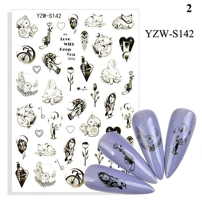 1 Sheet Human Face Nail Stickers And Decals 2021 Nail Art Decorations Set Geometric Pattern Dried Flowers Sliders For Nails Art-Nail Inspo