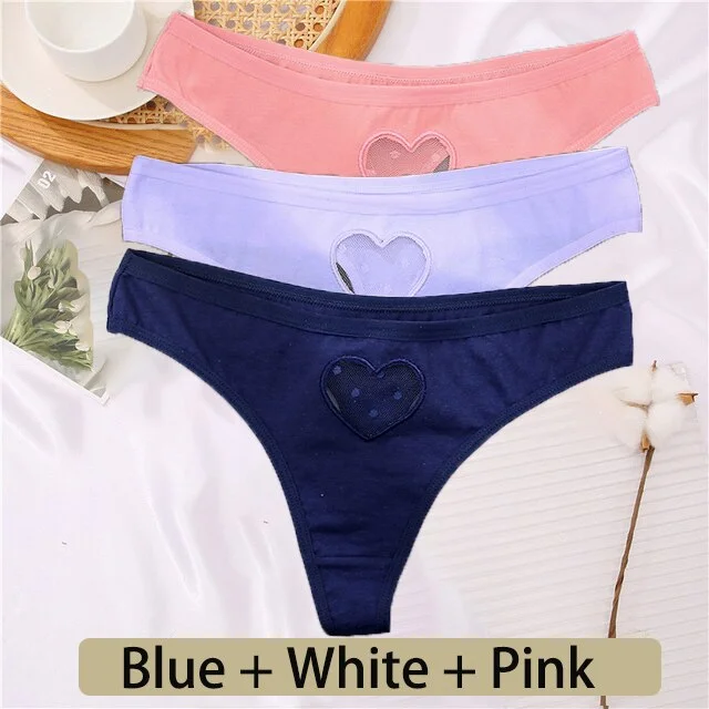 3PCS/Set Cotton G-String Seamless Thong Women Transparent Heart Low Waist Panties Ladies Underwear Panty Comfortable Lingerie