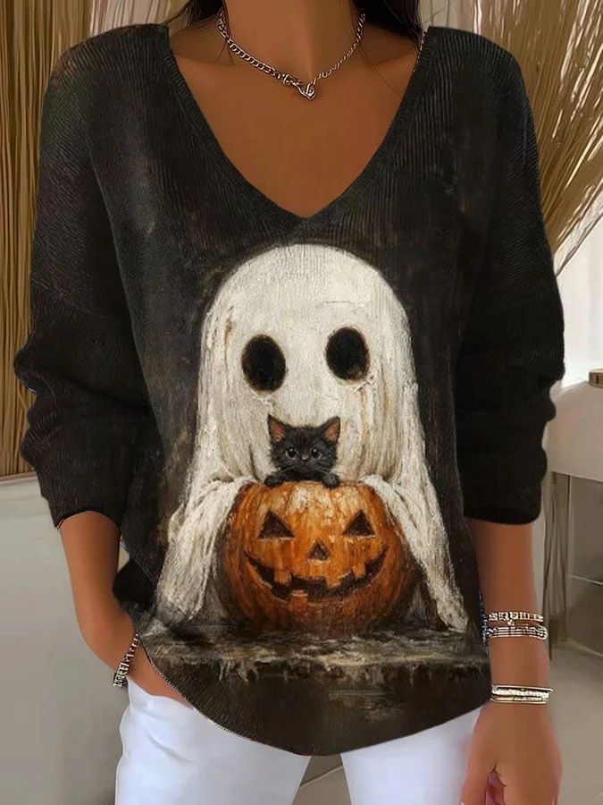 🔥Buy 3 Get 10% Off🔥Women's Halloween Ghost Print Sweater 