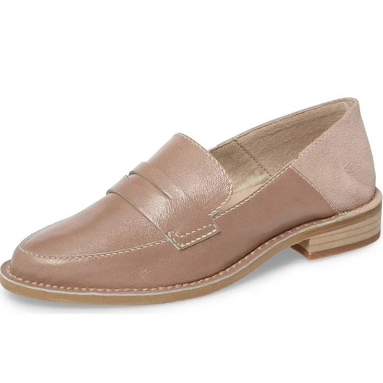 Blush Round Toe Slip-on Flat Penny Loafers for Women |FSJ Shoes