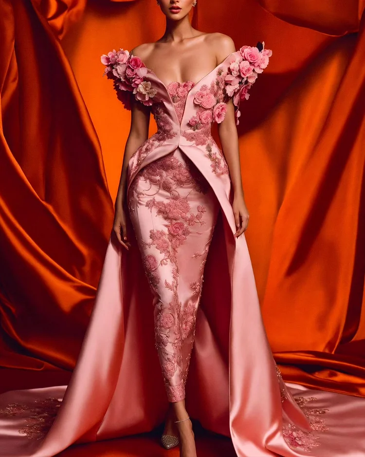 Women's Off-Shoulder 3D Flower Embroidery Dress