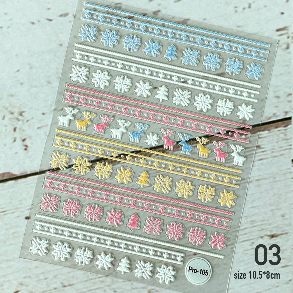Beautizon Cute Sweater High Quality 5D Acrylic Engraved Nail Sticker Sweater Snowflake Floral Patterns Nail Water Decal