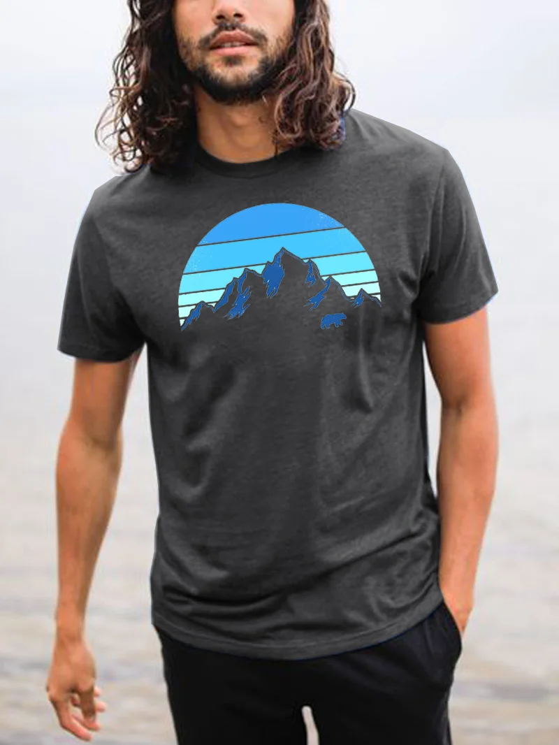 Short Sleeve Mountain Printed T-Shirt in  mildstyles