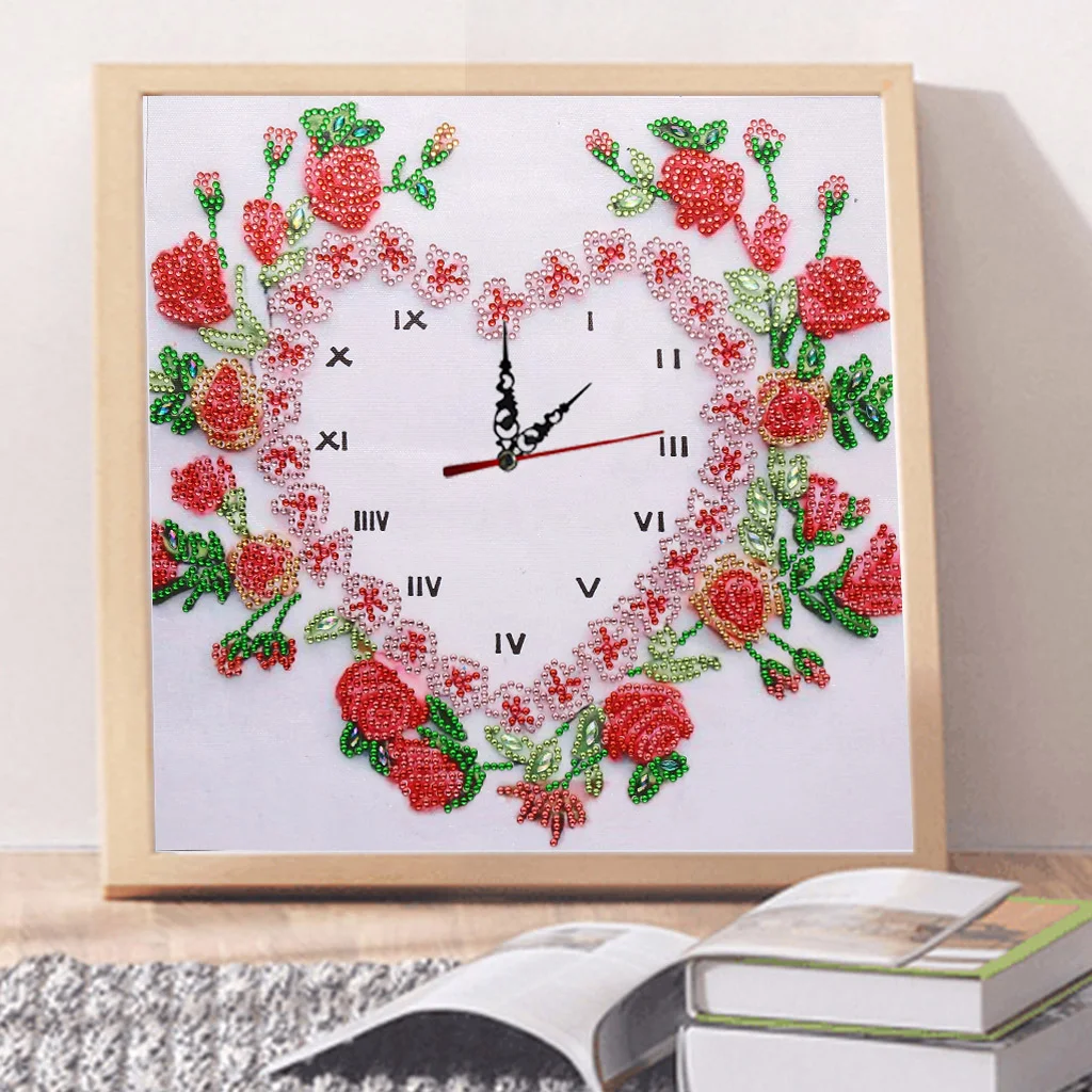 DIY Rhinestone Rose Clock Part Special Shaped Diamond Painting Kit(35*35cm)