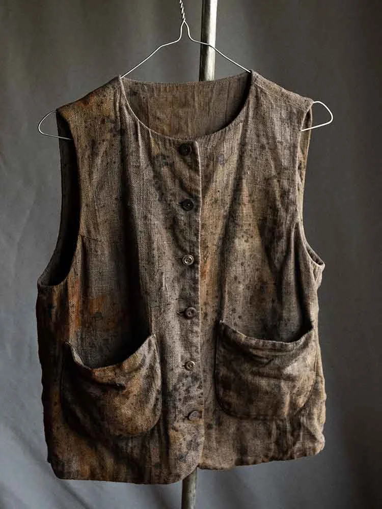 Men's Fashion Pocket Design Linen Blend Vintage Vest