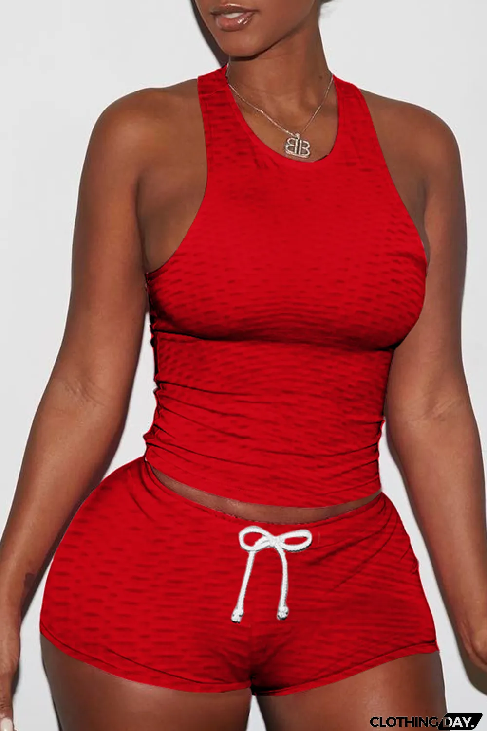 Orange Sexy Solid Backless O Neck Sleeveless Two Pieces