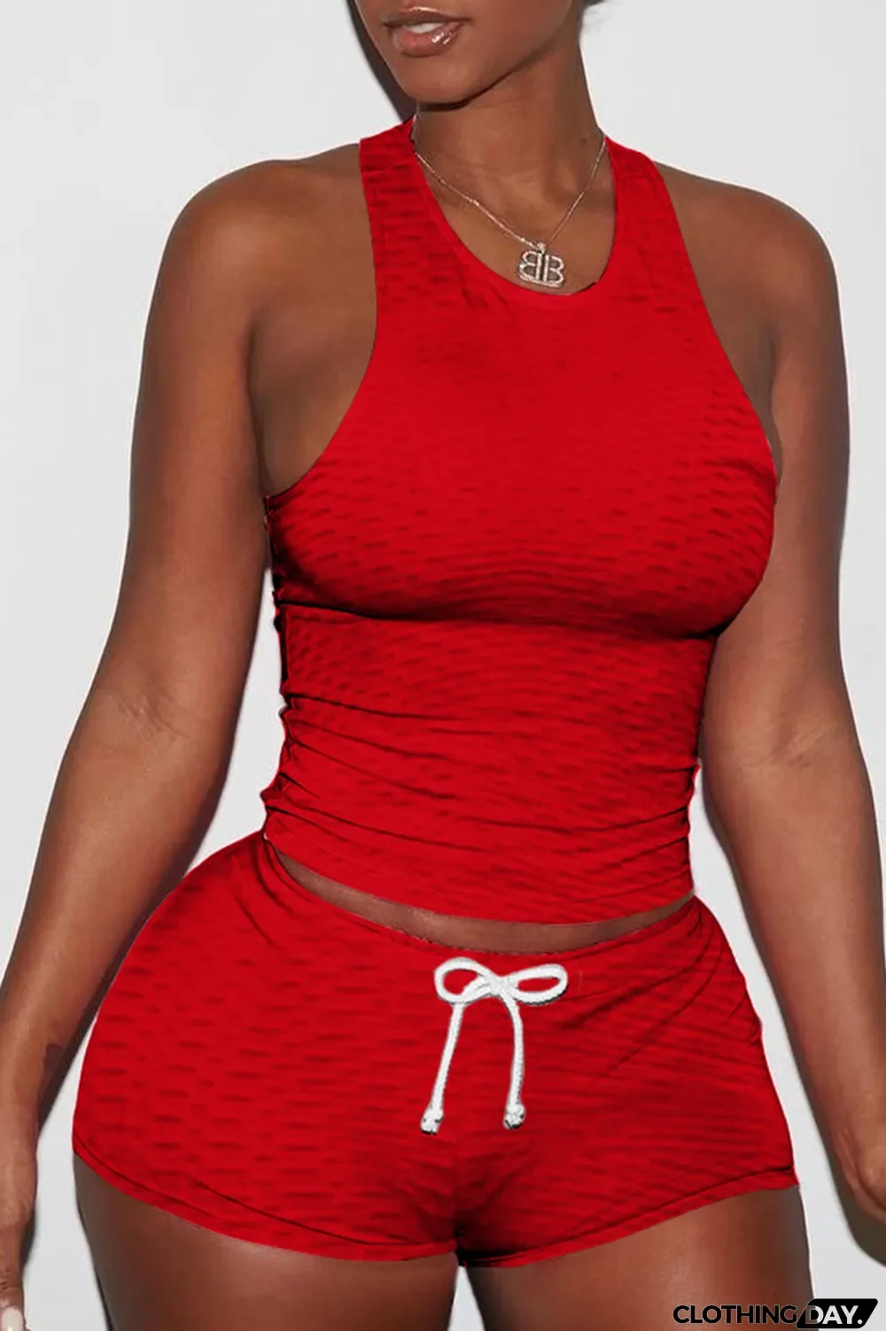 Orange Sexy Solid Backless O Neck Sleeveless Two Pieces