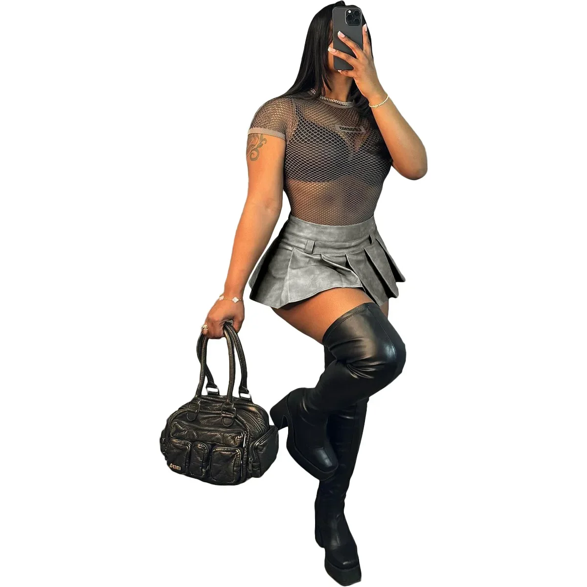Parigaminghub Summer Women Tie Dye PU Leather Sexy Pleated Mini Skirt Street Girl Holiday Beach Basic Zipper Night Party Club Skirts
