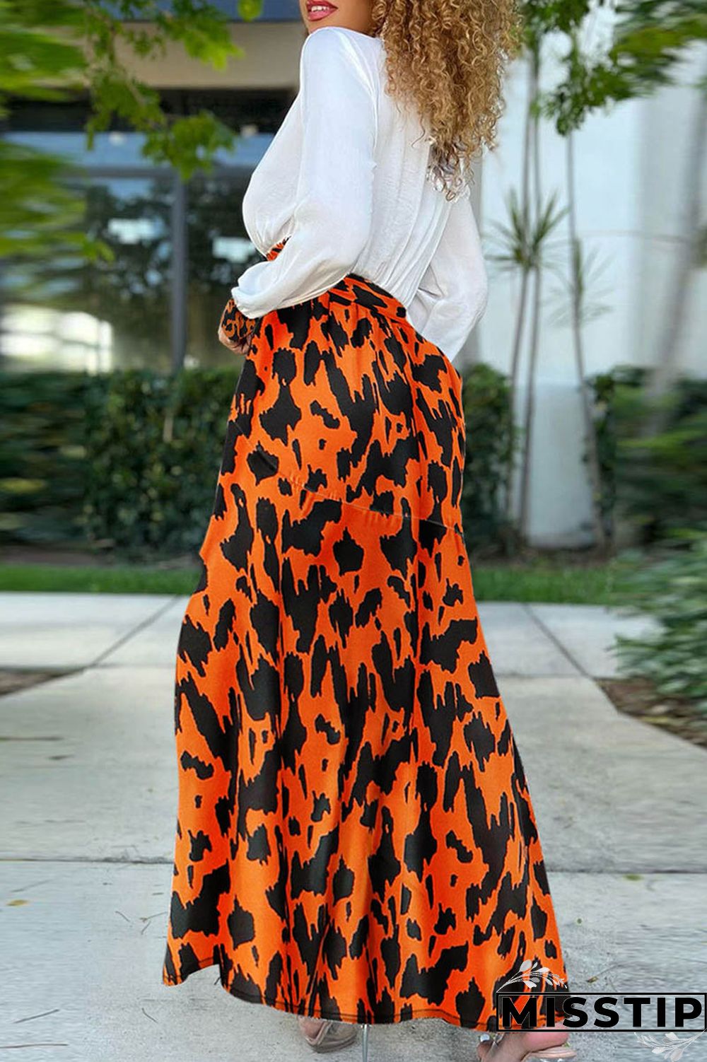 Brown Casual Print Patchwork Slit V Neck Long Sleeve Dresses