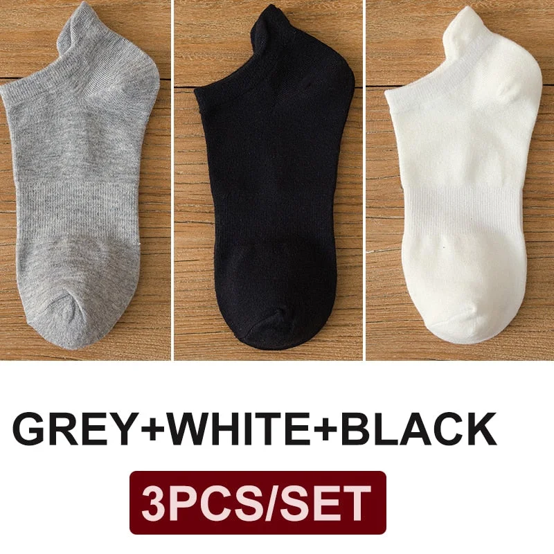 FINETOO 3 Pairs/Set Cotton Men's Socks Harajuku Boat Socks Lift Up Solid Colors Man Sock Sox  Male Invisible Short 38-44 Socks