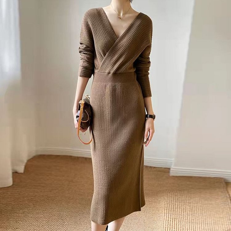 Knitted Casual Long Sleeve Dresses QueenFunky