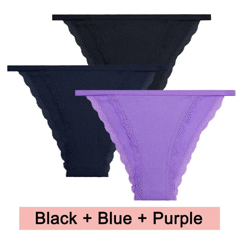 3PCS/Set Lace Women Panties Cotton Underwear Female Lingerie Sexy Panties for Female Intimates Finetoo Ladies Lace Pantys S-XL