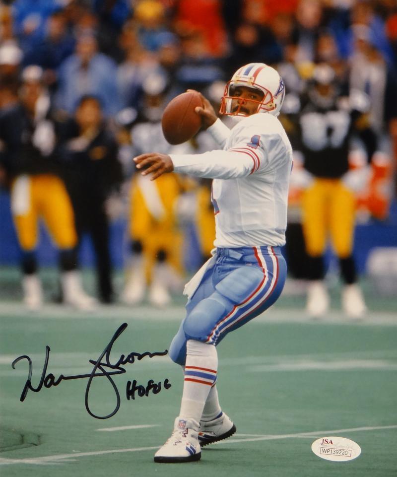 Warren Moon Autographed Houston Oilers 8x10 Passing Photo Poster painting With HOF- JSA W Auth