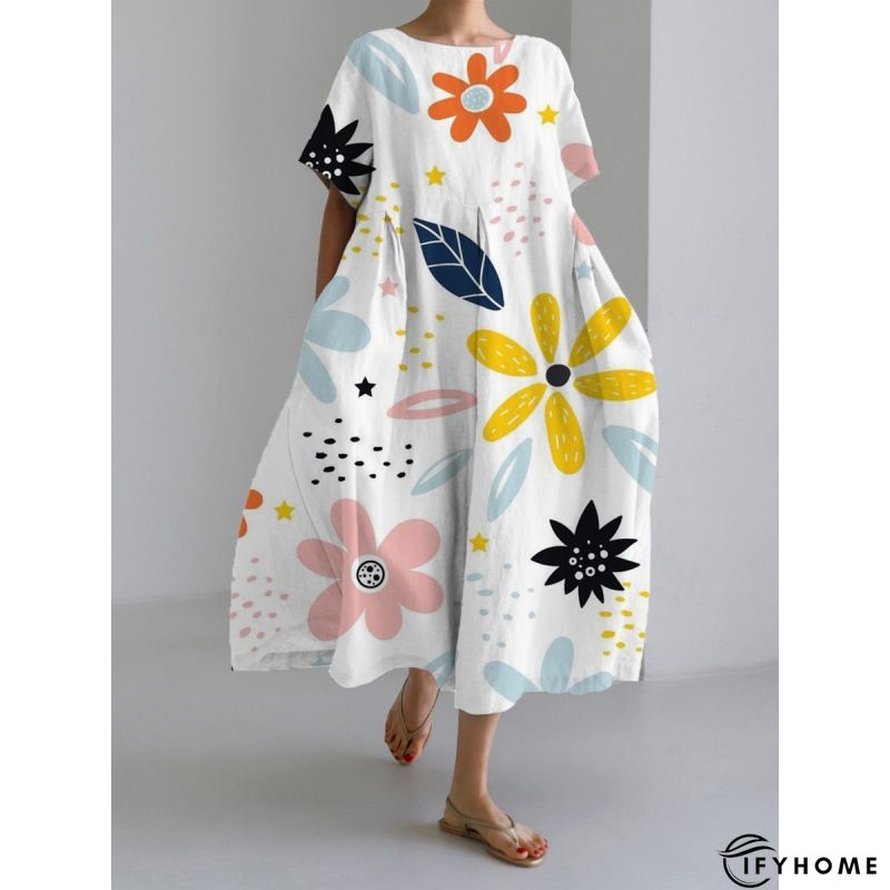Women's Long Dress Maxi Dress Casual Dress Print Dress Floral Casual Outdoor Daily Holiday Print 3/4 Length Sleeve V Neck Dress Loose Fit Black White Dark Blue Spring Fall S M L XL XXL | IFYHOME