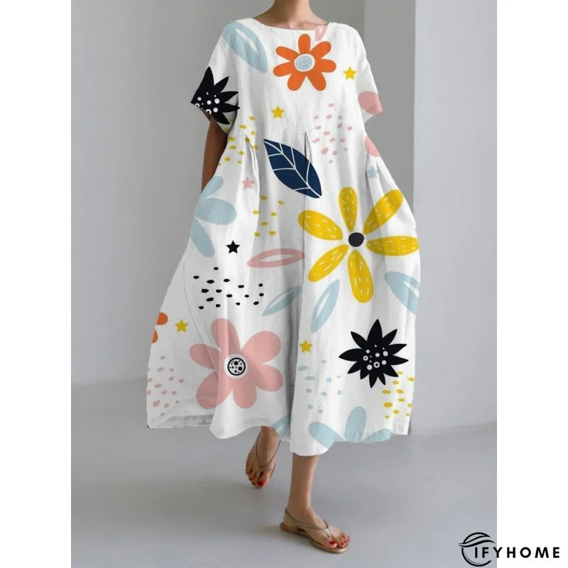 Women's Long Dress Maxi Dress Casual Dress Print Dress Floral Casual Outdoor Daily Holiday Print 3/4 Length Sleeve V Neck Dress Loose Fit Black White Dark Blue Spring Fall S M L XL XXL | IFYHOME