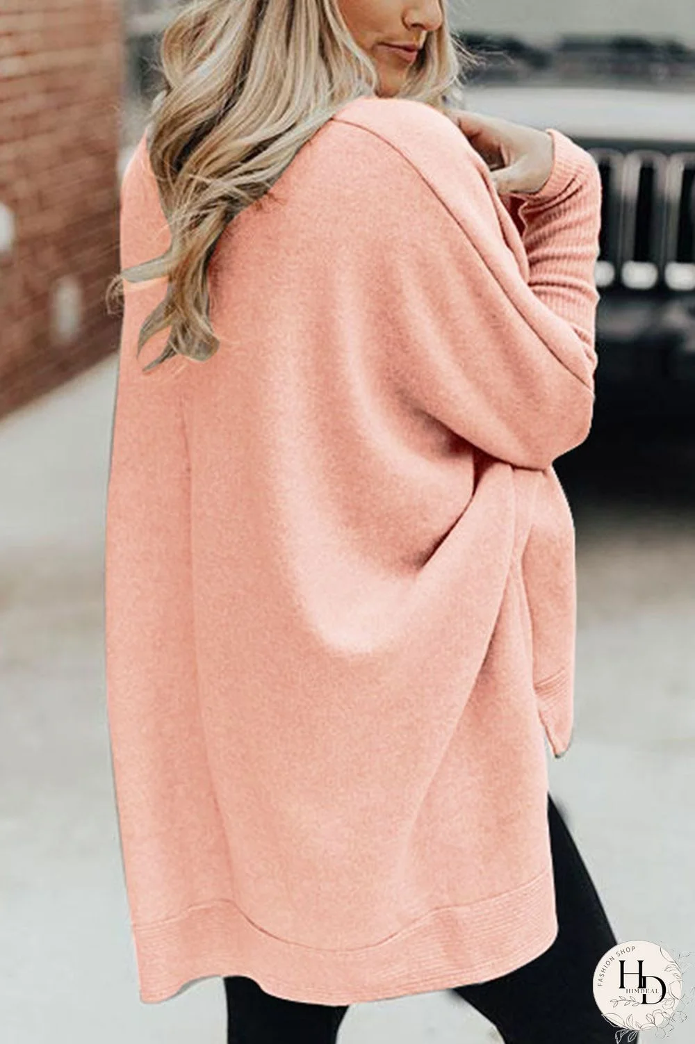 Apricot British Style Solid Slit Turtleneck Tops