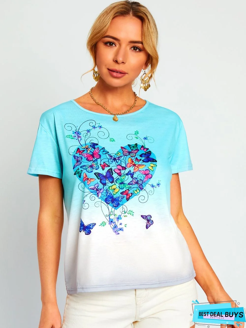 Casual Short Sleeve Round Neck Printed Tops