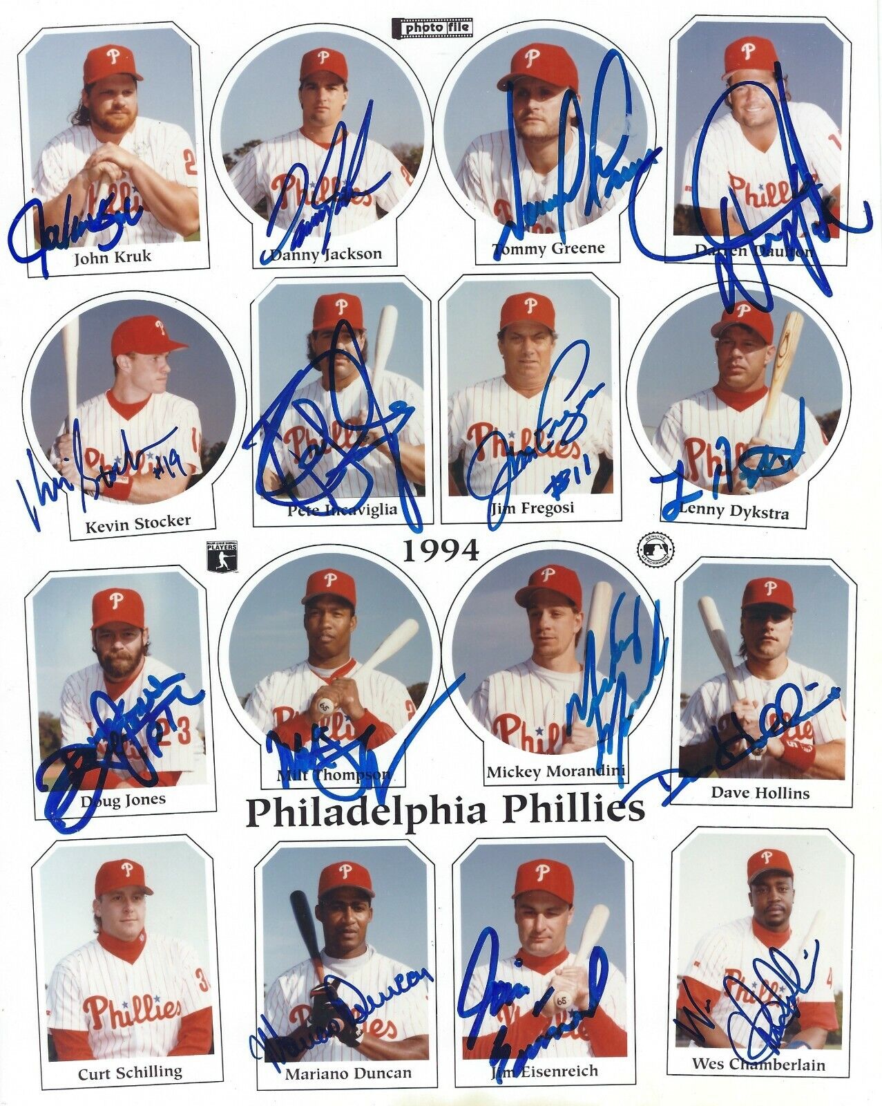 Signed 8x10 1994 Philadelphia Phillies Autographed Photo Poster painting 15 Signatures- COA