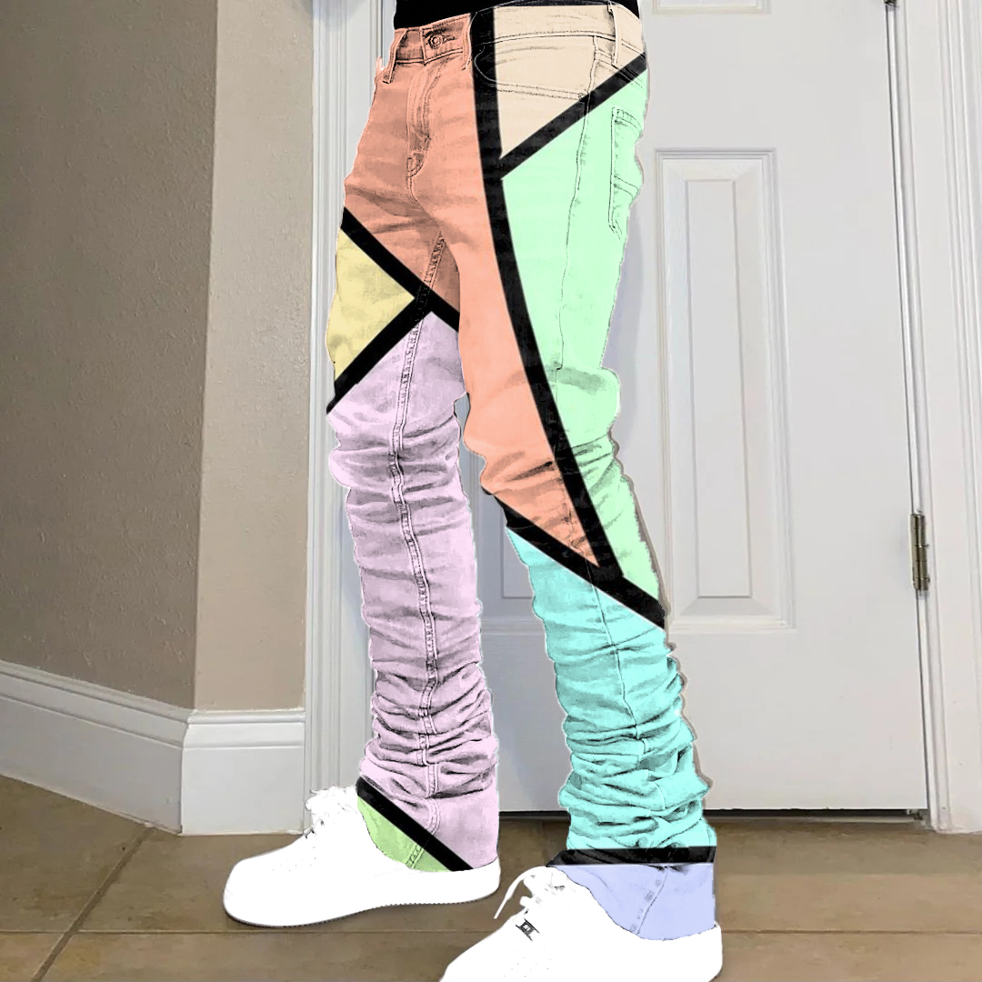 Contrast color printing street hip-hop pile pants jeans