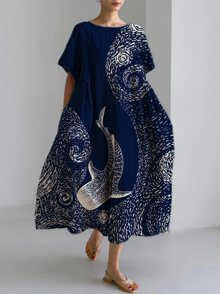 Art Wave Whale Linen Blend Maxi Dress