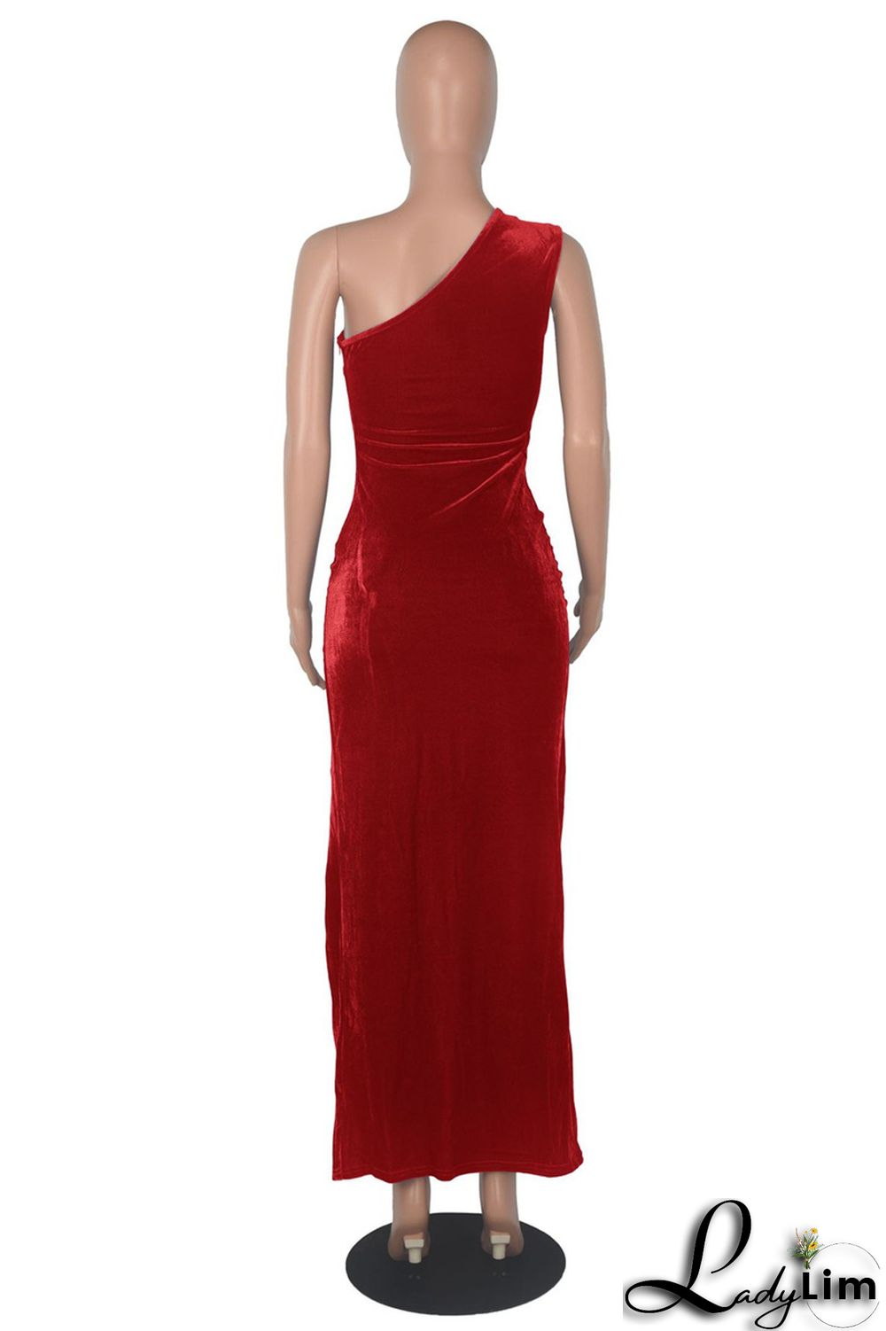 Blue Fashion Sexy Solid Backless Slit Oblique Collar Sleeveless Dress