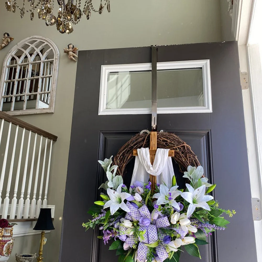 Easter Cross Wreath Ornament Door Hanging Decoration