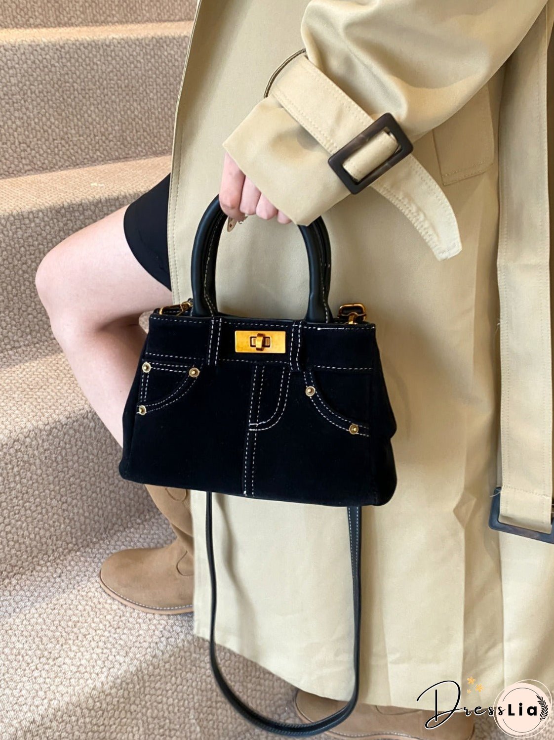 Suede Adjustable Strap Double-Use Handbag