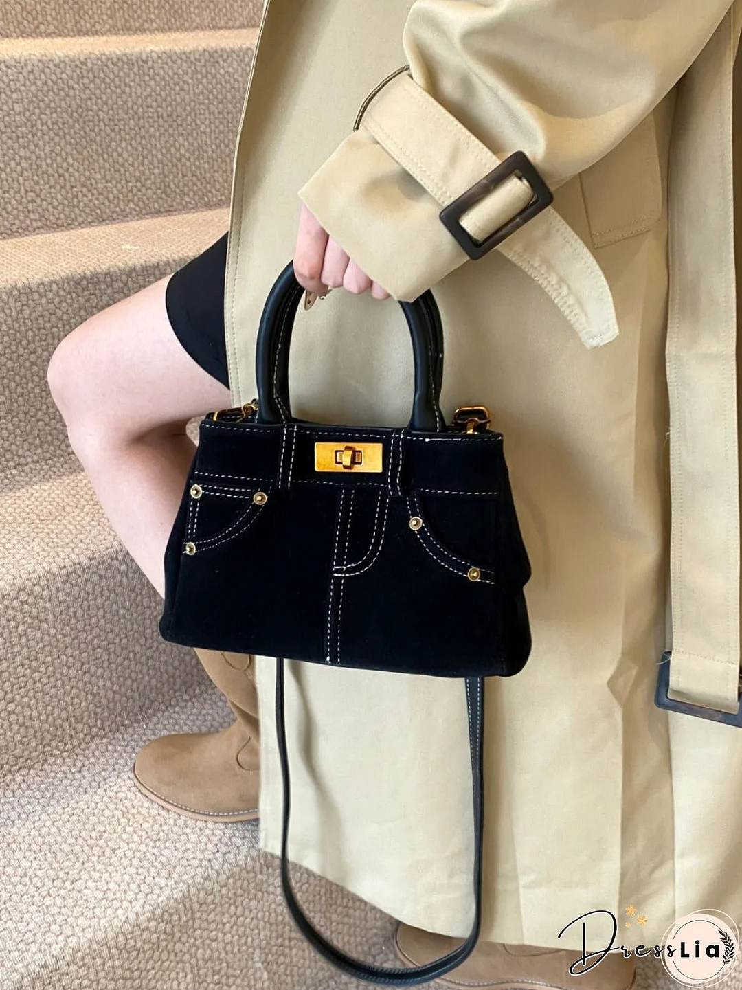 Suede Adjustable Strap Double-Use Handbag