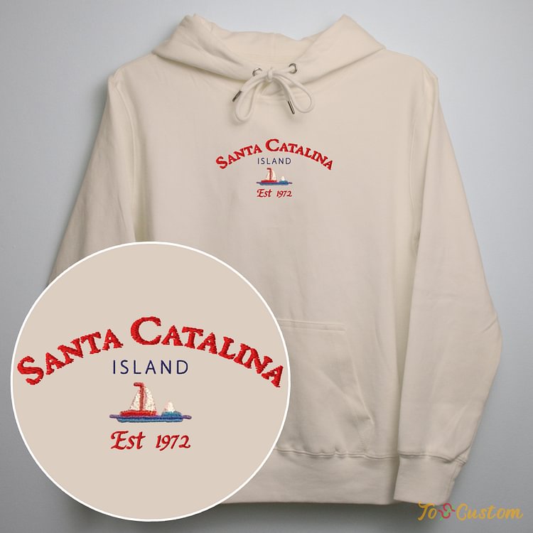 TOSCUSTOM™ Vintage Santa Catalina Island Embroidered Hoodie Timeless Coastal Charm 