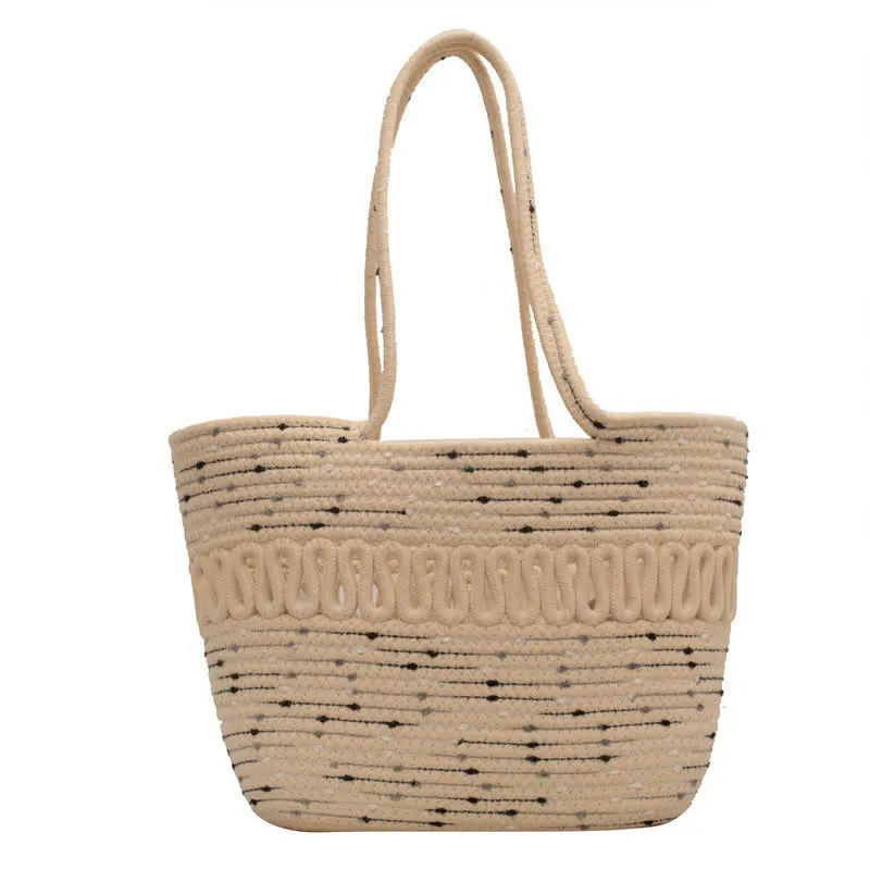 Vintage Colorblock Dot Hollow Boho Handmade Straw Tote Bag