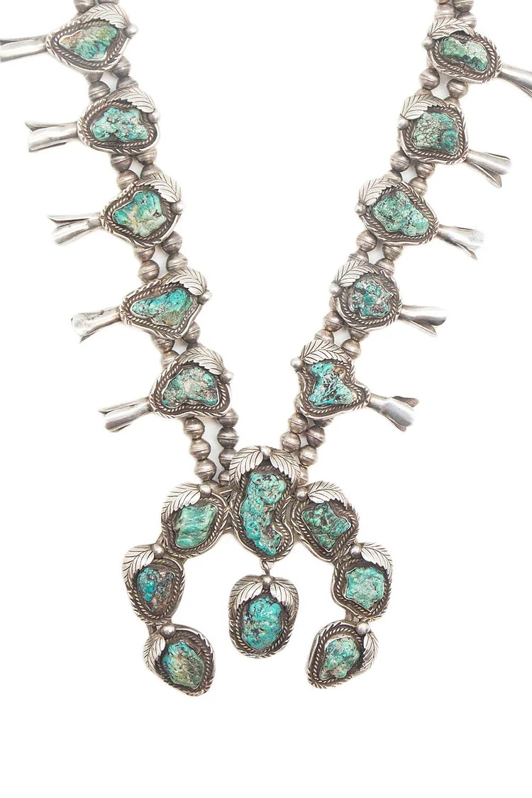 Necklace, Squash Blossom, Vintage, Turquoise, 687