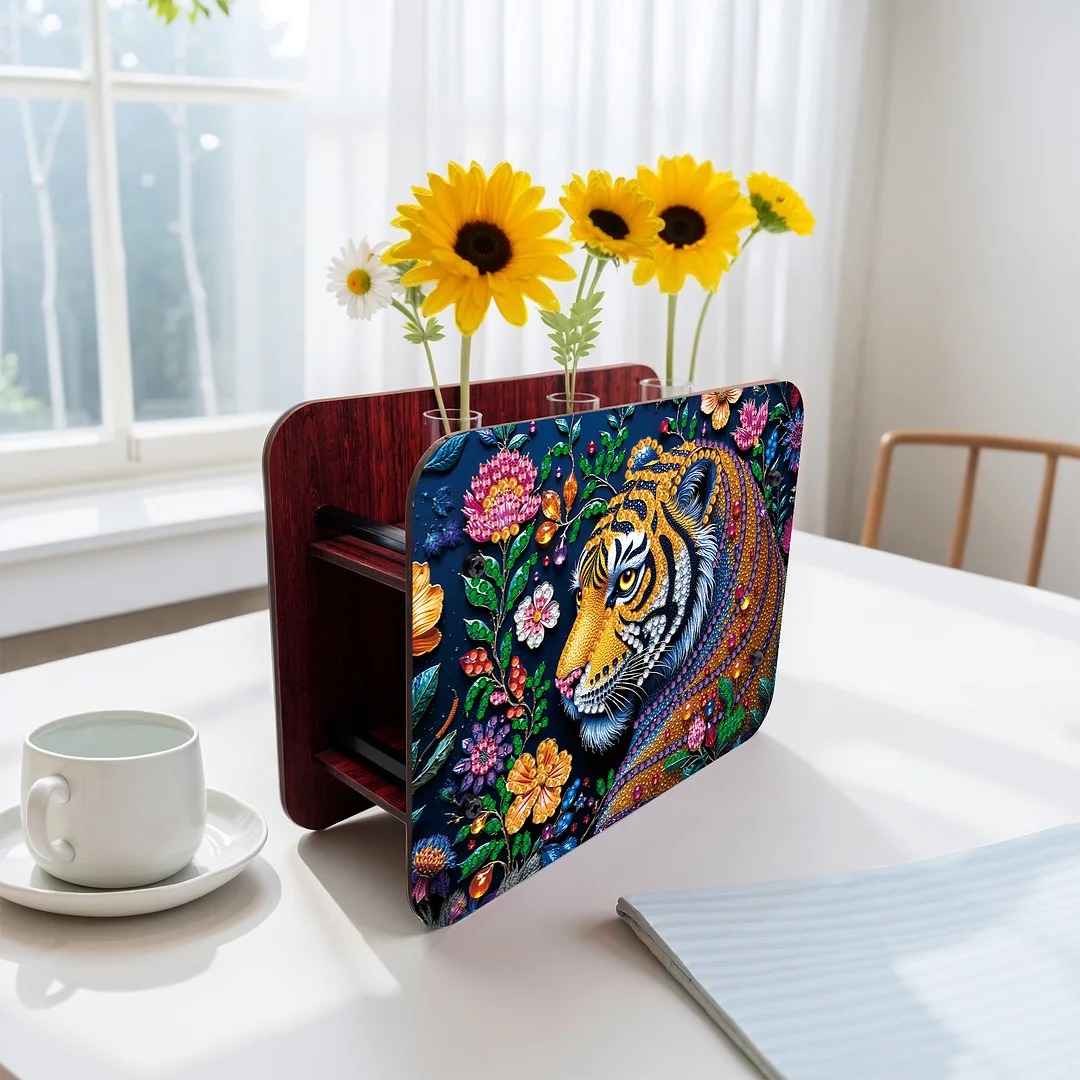 Gem Tiger DIY Diamond Painting Wooden Tube Vase for Adults Gift Idea Home Decor