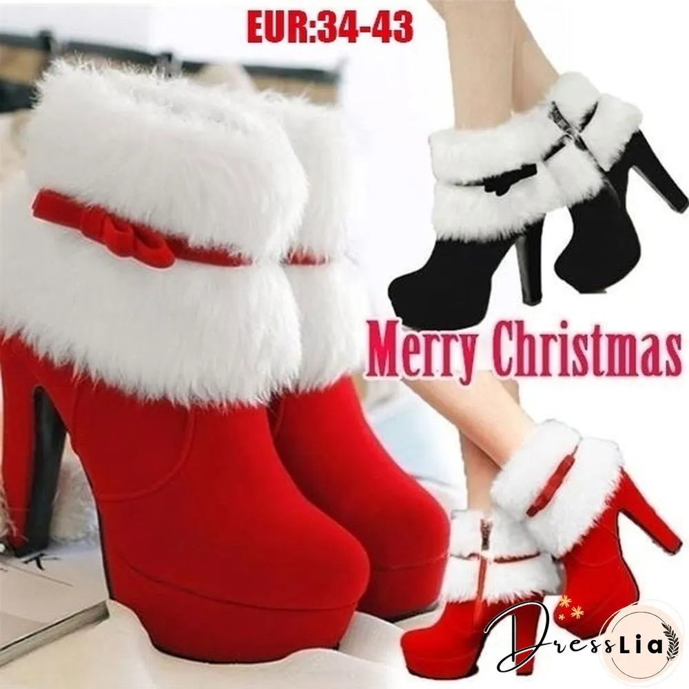 Brand New Women Winter Boots High-heeled Ankle Boots Suede Fur Booties For Casual/Party/Christmas Dress Black Red Colors