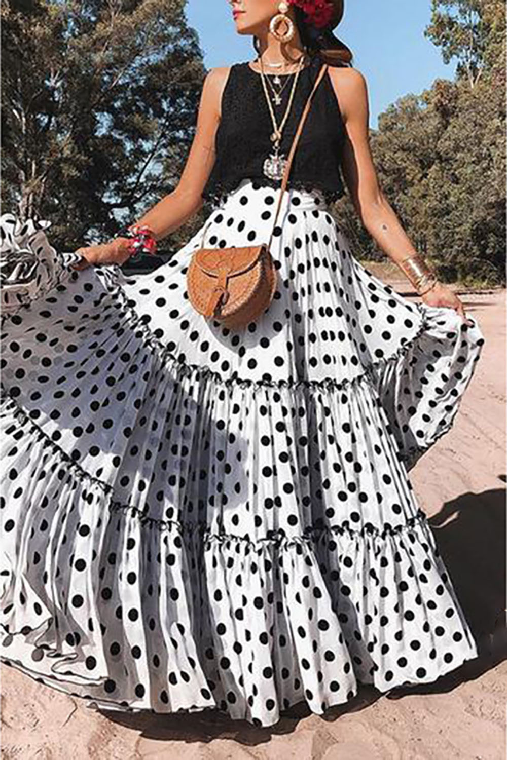 Plus Size Vacation Skirt Purple Polka Dot Layered Skirt