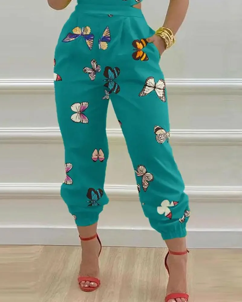 Fashion Strap Printed Jumpsuit