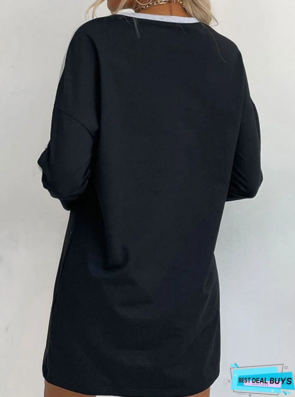 Fashion Round Neck Flower Lace Stitching Long-Sleeved Casual Shift Dress