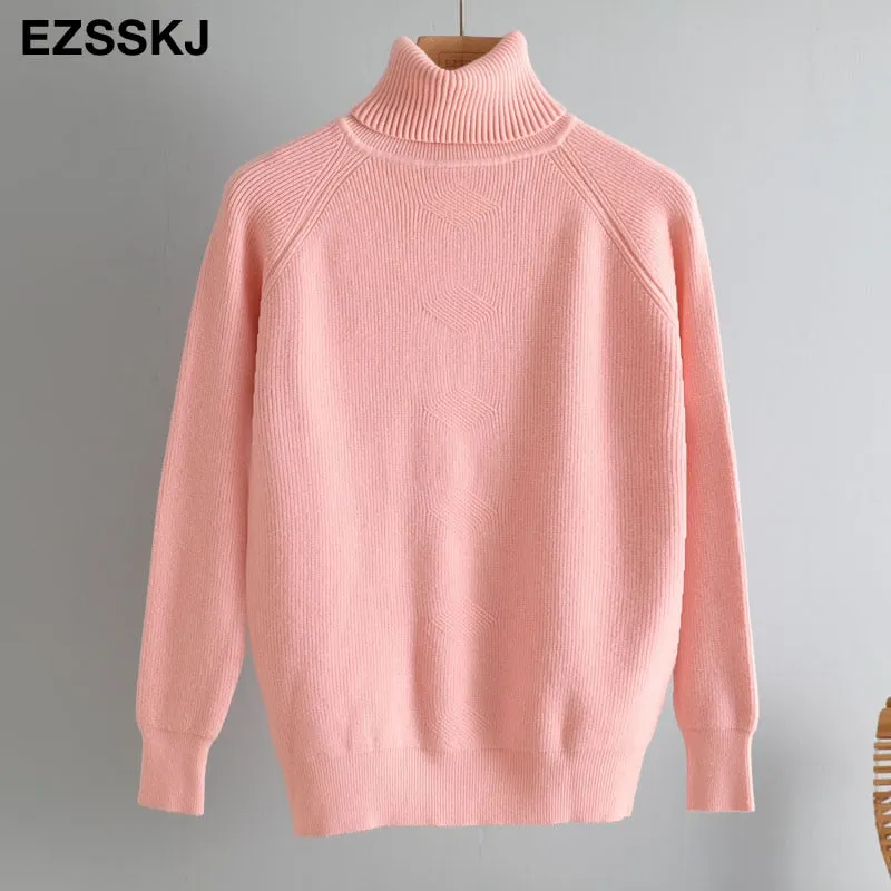 casual Autumn Winter Basic  THICK HIGH-NECK Sweater pullovers Women 2021 loose Knit  Pullover female Long Sleeve Khaki Sweater