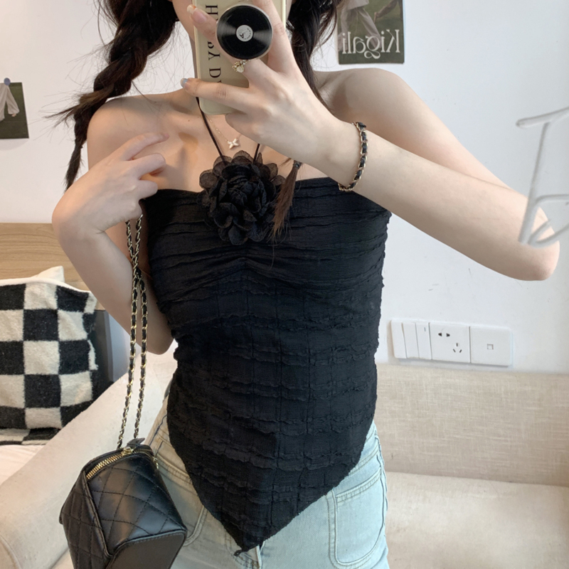 Vollexa Hanging Neck Vest Irregular Lace-up Women's Summer Hot Girl with Chest Pad Sling Vacation Style Backless Sleeveless Tops Y2K Tops
