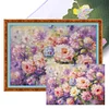 (US Only)Full Embroidery Egyptian Cotton Thread 14CT Printed Flowers Cross Stitch126x97cm