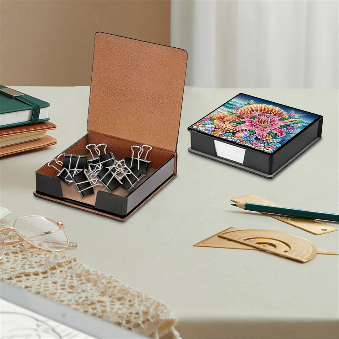 5D Flower DIY PU Diamond Painting Notecard Box with 160 Sheets Paper Note Holder