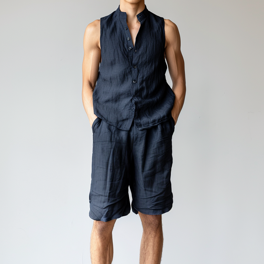 Men's Linen Sleeveless Set-inspireuse