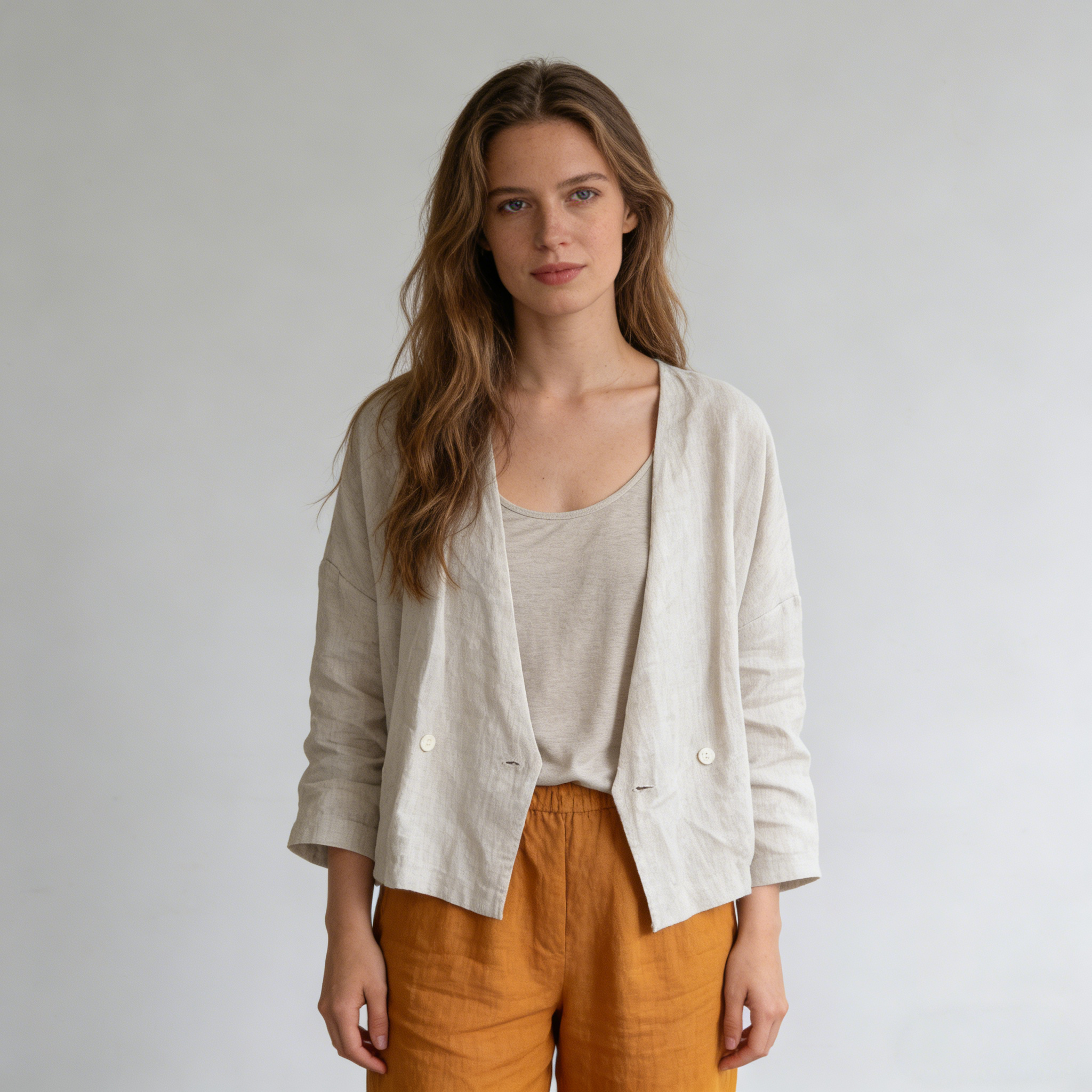 Linen Cardigan Women 100% Linen Open Front 3/4 Sleeve Casual Jacket REAL SILK LIFE