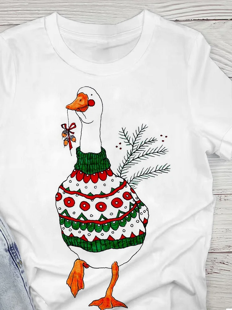 Unisex Christmas Duck Graphic Print Casual Short-Sleeved T-Shirt