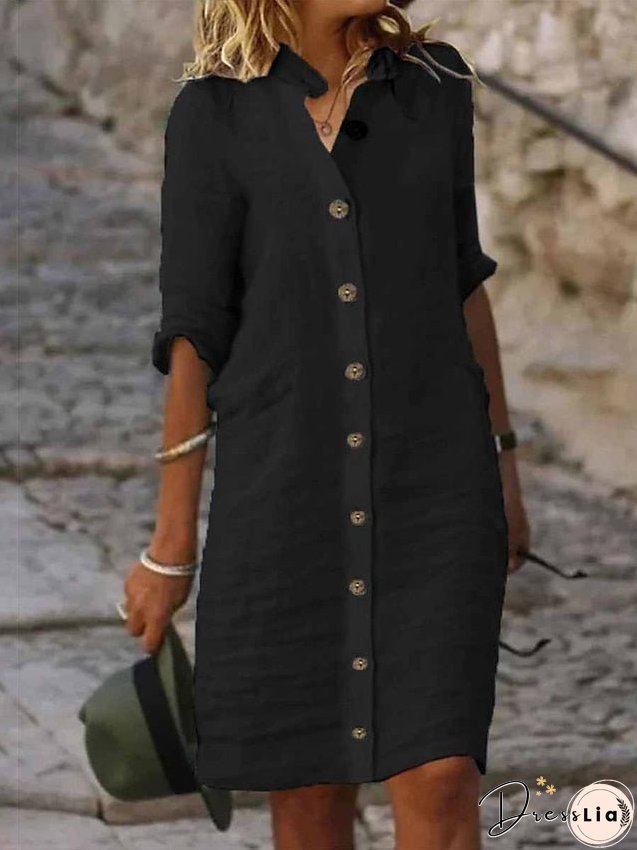 Women's Shirt Dress Casual Dress Cotton Linen Dress Midi Dress Cotton Blend Fashion Basic Outdoor Daily Shirt Collar