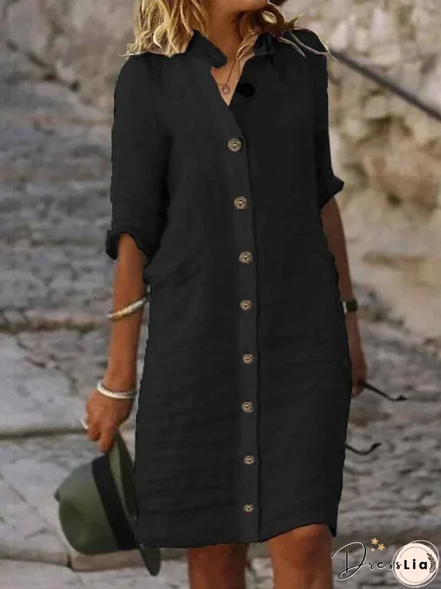 Women's Shirt Dress Casual Dress Cotton Linen Dress Midi Dress Cotton Blend Fashion Basic Outdoor Daily Shirt Collar