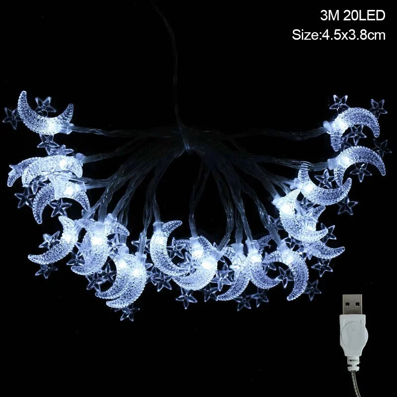 Moon Star LEd Light String Eid Mubarak Decoration for Home Ramadan Kareem Muslim Islamic Decor Hajj Mubarak Eid Gifts Al Adha