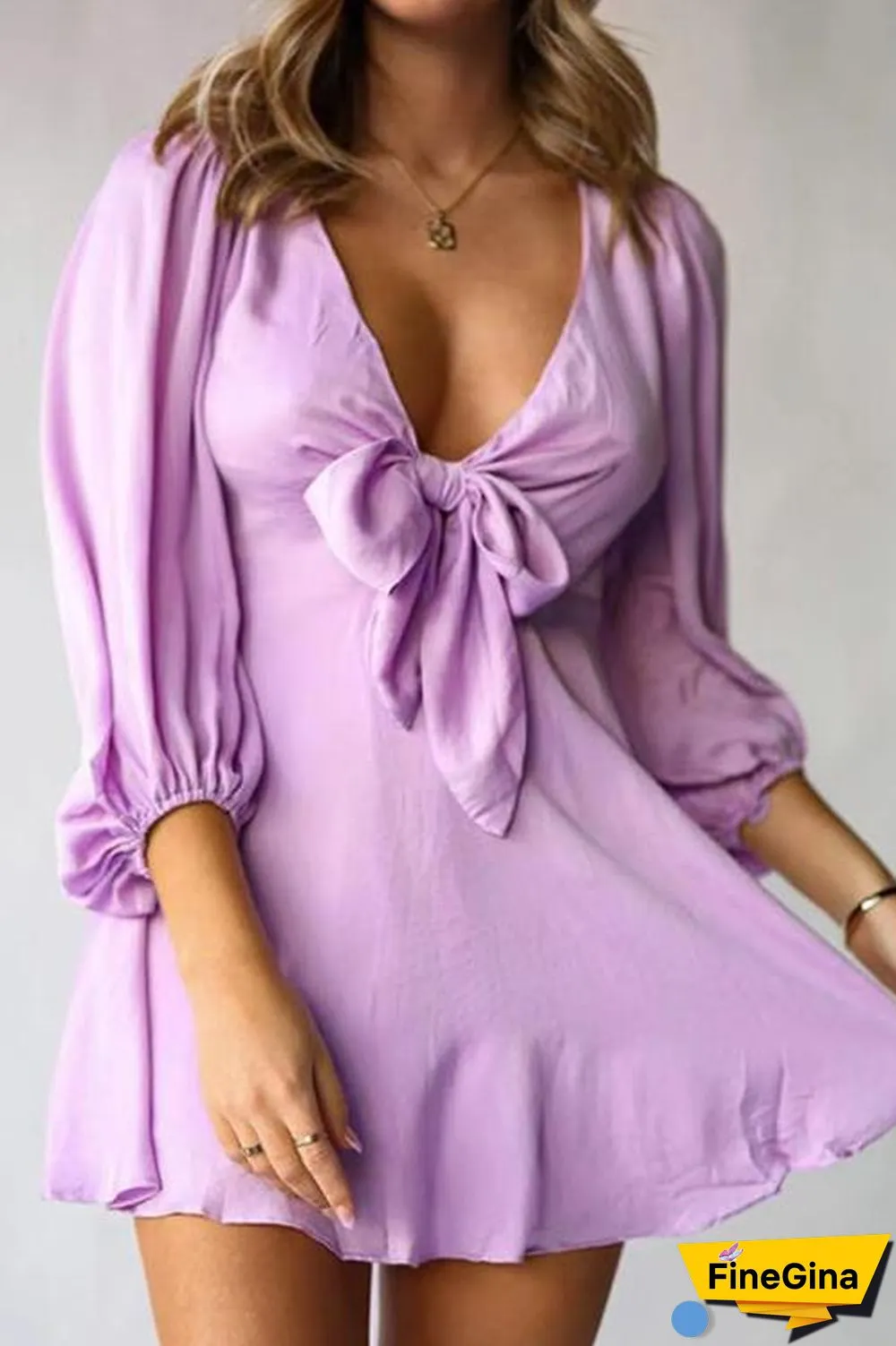 Bow Tie Deep V Neck Mini Dress