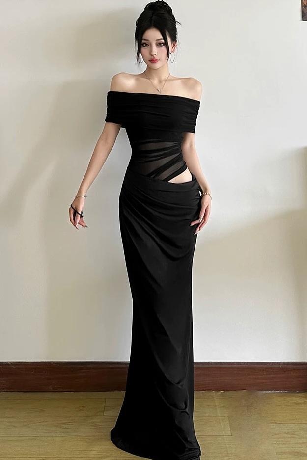 Lvs&Broner Off the Shoulder Strapless Sleeveless Long Prom Dress With Pleated